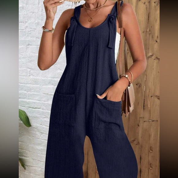 Boho red cami jumpsuit with pockets - Picture 7 of 15